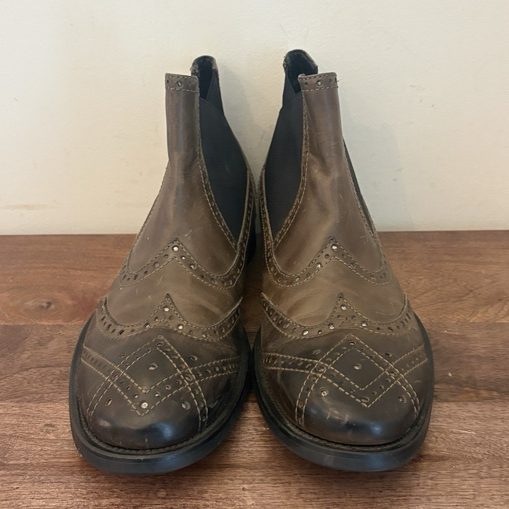 Donald Pliner Chelsea Boots Wingtip Brogue Brown Leather Western Men's Size 10 - Picture 2 of 13